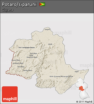 Shaded Relief 3D Map of Potaro/siparuni, cropped outside