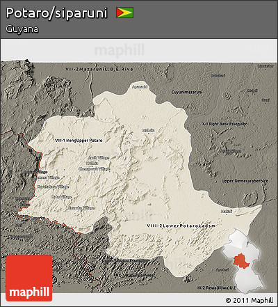 Shaded Relief 3D Map of Potaro/siparuni, darken