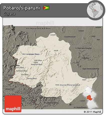 Shaded Relief 3D Map of Potaro/siparuni, darken