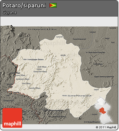 Shaded Relief 3D Map of Potaro/siparuni, darken