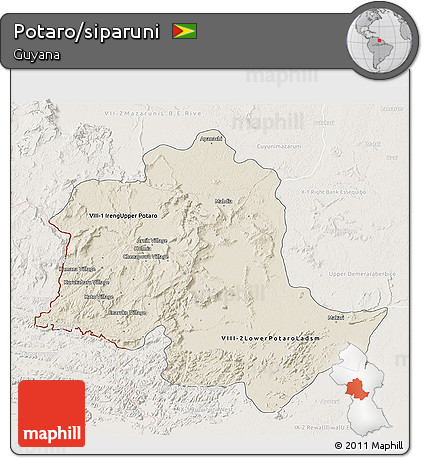 Shaded Relief 3D Map of Potaro/siparuni, lighten
