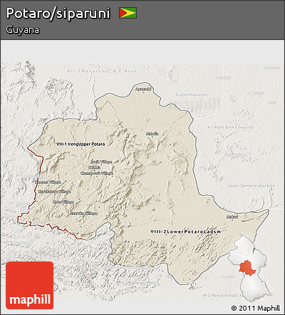 Shaded Relief 3D Map of Potaro/siparuni, lighten