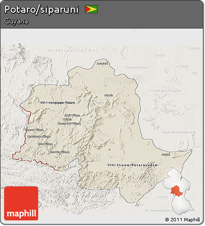Shaded Relief 3D Map of Potaro/siparuni, lighten