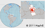 Gray Location Map of Potaro/siparuni, highlighted country, within the entire country, hill shading