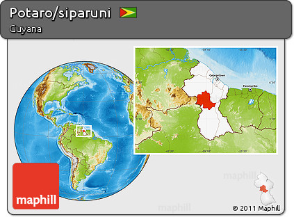 Physical Location Map of Potaro/siparuni, highlighted country
