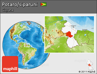 Physical Location Map of Potaro/siparuni, highlighted country