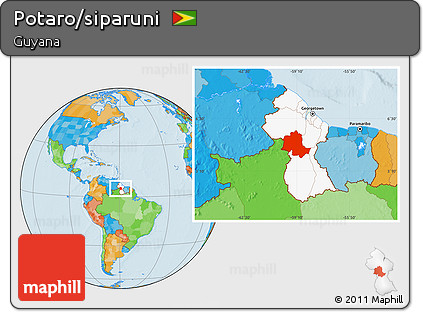 Political Location Map of Potaro/siparuni, highlighted country