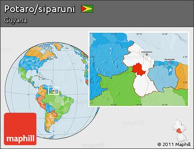 Political Location Map of Potaro/siparuni, highlighted country
