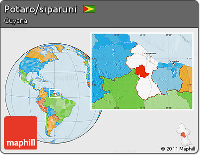 Political Location Map of Potaro/siparuni, highlighted country