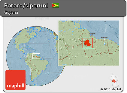 Savanna Style Location Map of Potaro/siparuni, within the entire country, hill shading
