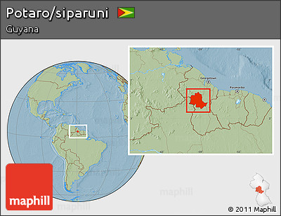 Savanna Style Location Map of Potaro/siparuni, within the entire country, hill shading