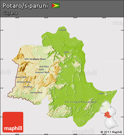 Physical Map of Potaro/siparuni, cropped outside