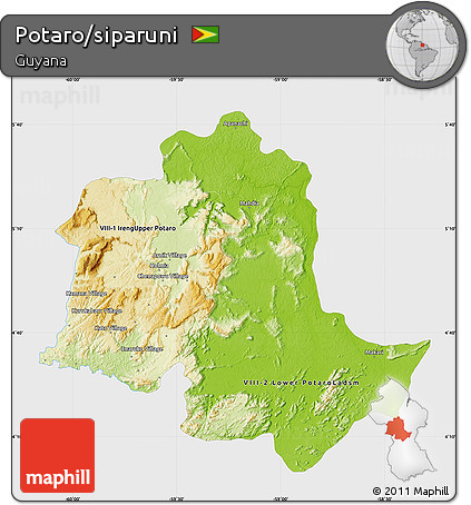Physical Map of Potaro/siparuni, single color outside
