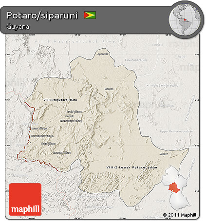 Shaded Relief Map of Potaro/siparuni, lighten