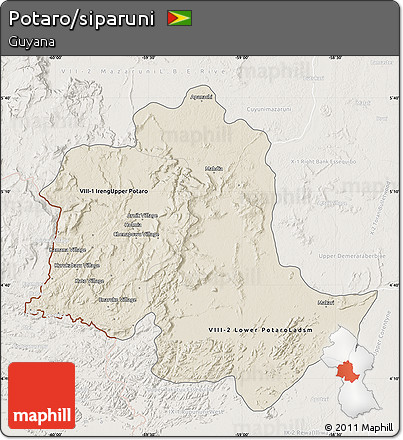 Shaded Relief Map of Potaro/siparuni, lighten