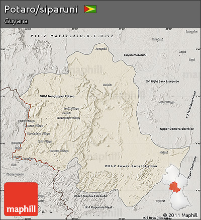 Shaded Relief Map of Potaro/siparuni, semi-desaturated