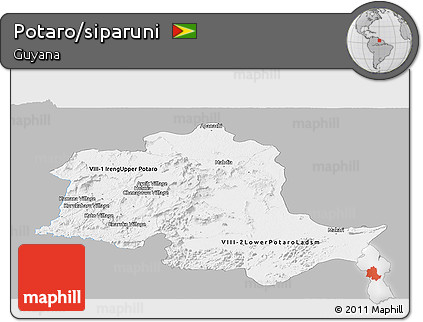 Gray Panoramic Map of Potaro/siparuni, single color outside