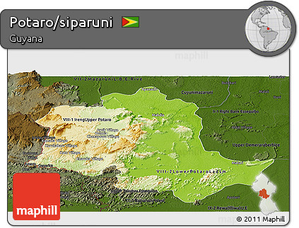 Physical Panoramic Map of Potaro/siparuni, darken