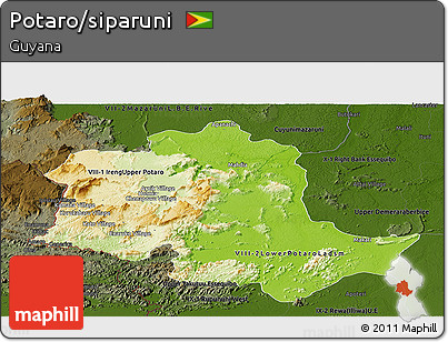 Physical Panoramic Map of Potaro/siparuni, darken