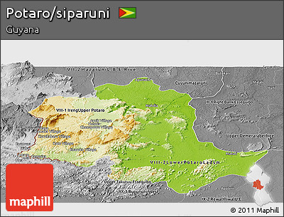 Physical Panoramic Map of Potaro/siparuni, desaturated