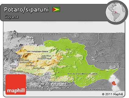 Physical Panoramic Map of Potaro/siparuni, desaturated