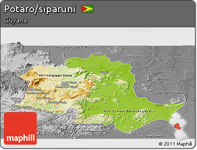 Physical Panoramic Map of Potaro/siparuni, desaturated