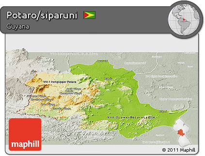 Physical Panoramic Map of Potaro/siparuni, lighten, semi-desaturated