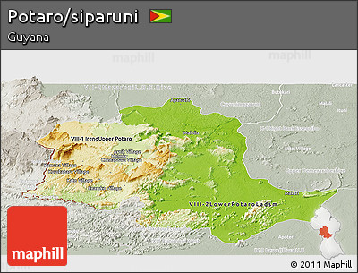 Physical Panoramic Map of Potaro/siparuni, lighten, semi-desaturated