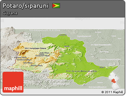 Physical Panoramic Map of Potaro/siparuni, lighten, semi-desaturated