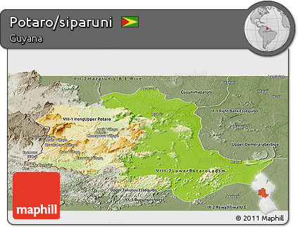 Physical Panoramic Map of Potaro/siparuni, semi-desaturated