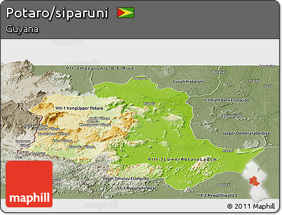 Physical Panoramic Map of Potaro/siparuni, semi-desaturated
