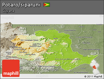 Physical Panoramic Map of Potaro/siparuni, semi-desaturated