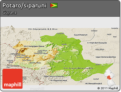 Physical Panoramic Map of Potaro/siparuni, shaded relief outside