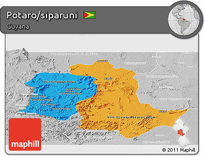Political Panoramic Map of Potaro/siparuni, lighten, desaturated