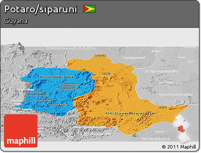 Political Panoramic Map of Potaro/siparuni, lighten, desaturated