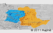 Political Panoramic Map of Potaro/siparuni, lighten, desaturated