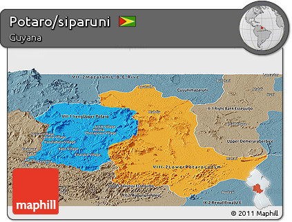 Political Panoramic Map of Potaro/siparuni, semi-desaturated