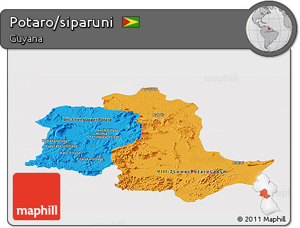 Political Panoramic Map of Potaro/siparuni, single color outside