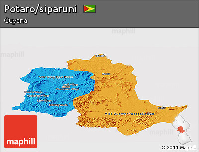 Political Panoramic Map of Potaro/siparuni, single color outside