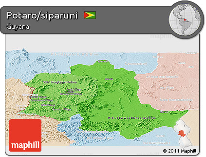 Political Shades Panoramic Map of Potaro/siparuni, lighten