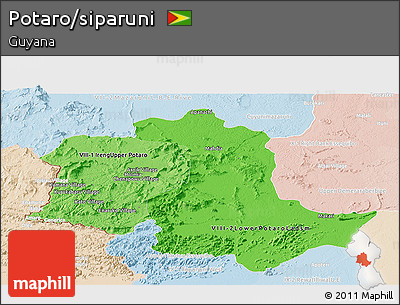 Political Shades Panoramic Map of Potaro/siparuni, lighten
