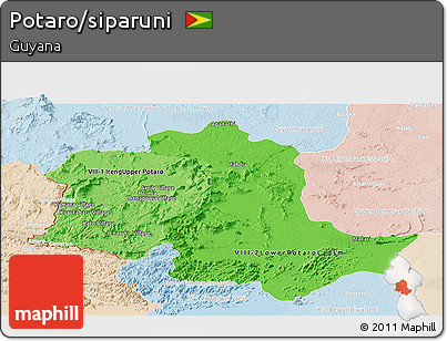 Political Shades Panoramic Map of Potaro/siparuni, lighten