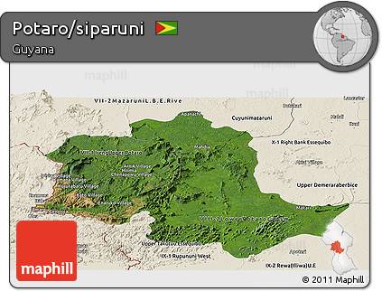 Satellite Panoramic Map of Potaro/siparuni, shaded relief outside
