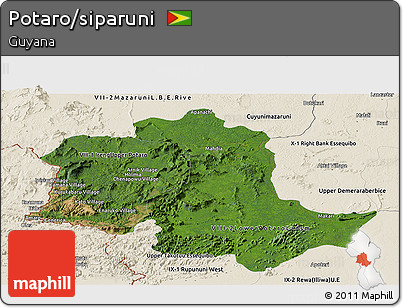 Satellite Panoramic Map of Potaro/siparuni, shaded relief outside