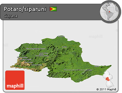 Satellite Panoramic Map of Potaro/siparuni, single color outside