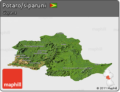Satellite Panoramic Map of Potaro/siparuni, single color outside