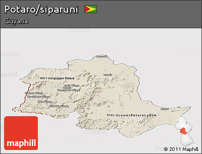 Shaded Relief Panoramic Map of Potaro/siparuni, cropped outside