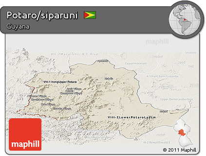 Shaded Relief Panoramic Map of Potaro/siparuni, lighten
