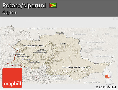 Shaded Relief Panoramic Map of Potaro/siparuni, lighten