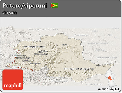 Shaded Relief Panoramic Map of Potaro/siparuni, lighten
